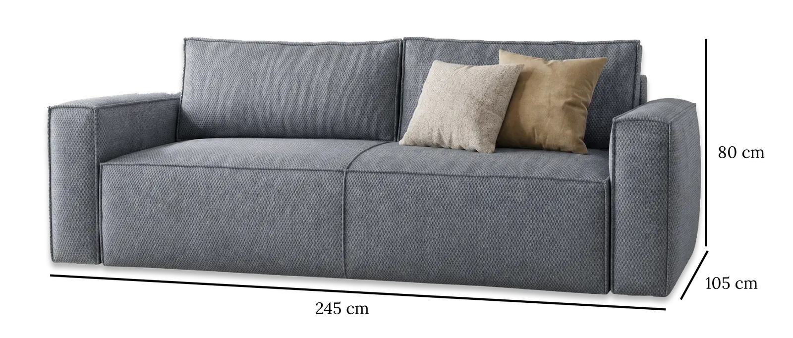 DANDY sovesofa med målangivelser (245 x 105 x 80 cm)